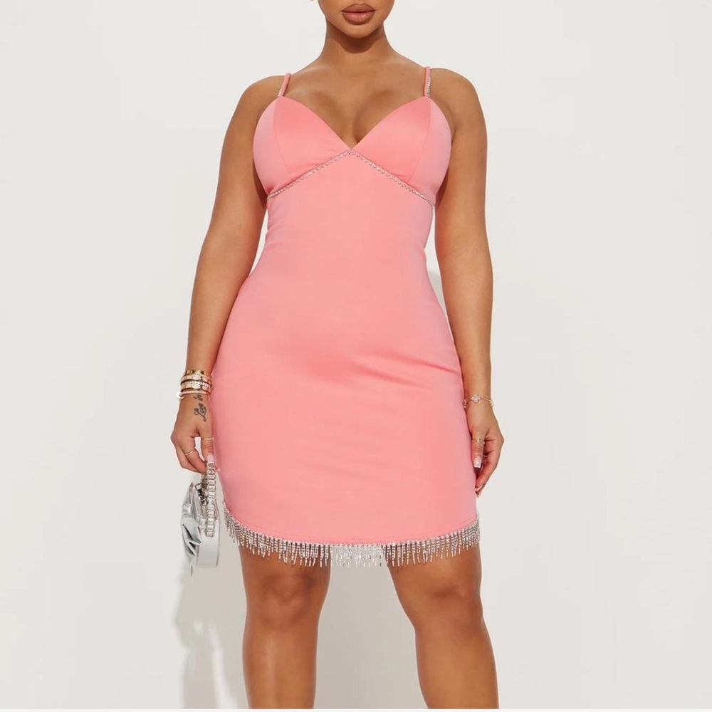 Fashion Nova Coral Mini Dress with Rhinestones size S NWOT